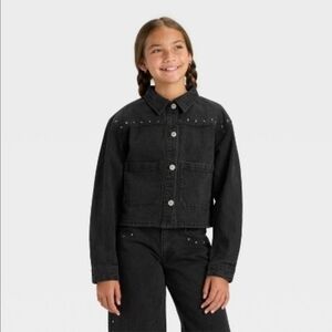NWT Art ClassGirls' Denim Jacket - art class™ Black Wash XL Pocketed 90s Style